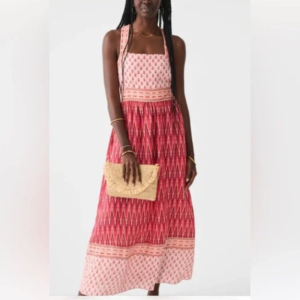Faherty Gracie Maxi Dress Pink Gobi Floral Linen size XS